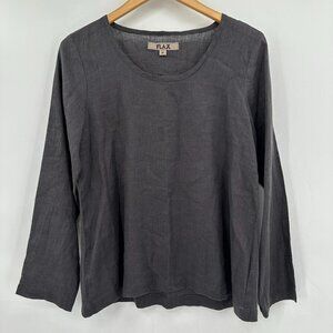 FLAX Linen Gray Oversized Lagenlook Long Sleeve Scoop Neck Medium Top